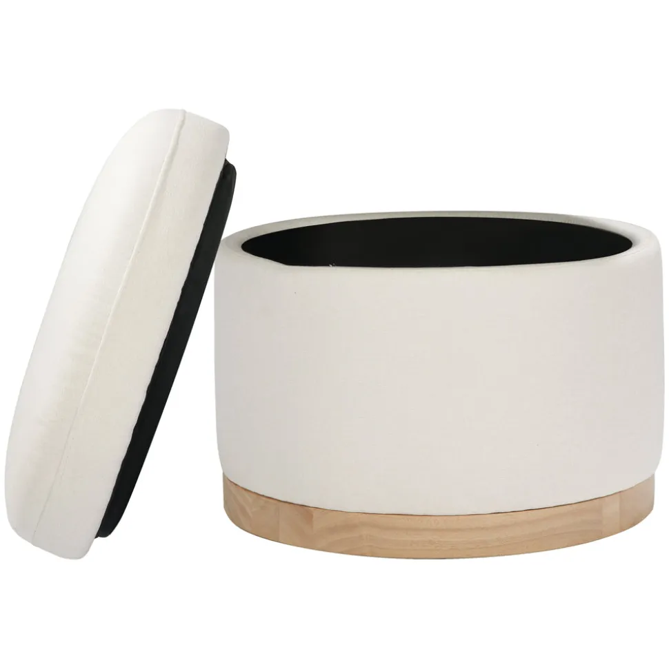 Naka Storage Ottoman in Eco-Performance Fabric | Water Repellent & Stain Resistant in Performance Cream Eco-Weave with Light Wood Base