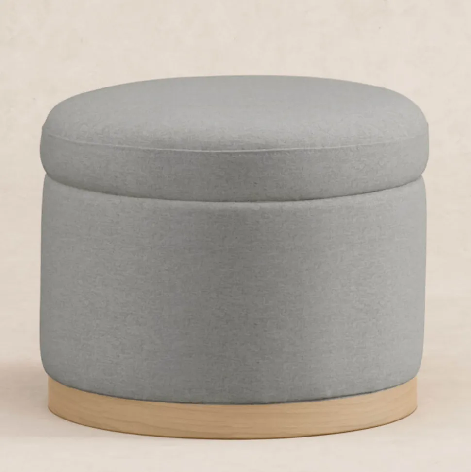 Naka Storage Ottoman in Eco-Performance Fabric | Water Repellent & Stain Resistant in Performance Grey Eco-Weave with Light Wood Base