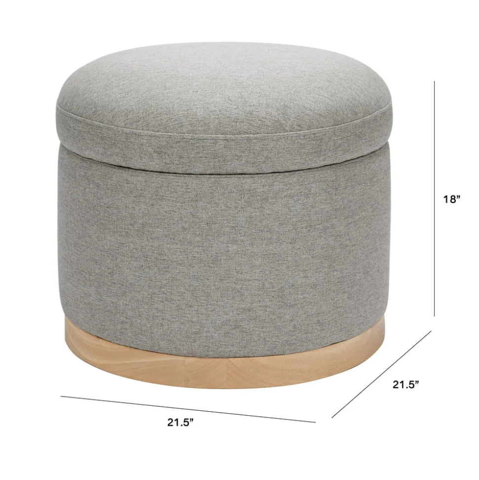 Naka Storage Ottoman in Eco-Performance Fabric | Water Repellent & Stain Resistant in Performance Grey Eco-Weave with Light Wood Base