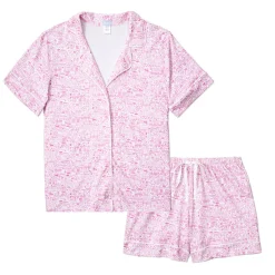 Nantucket Women's Button Front Short Pajama Set in Peony Pink