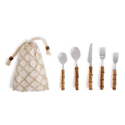 Natural Bamboo Flatware Service Set in Storage Pouch, Set of 20