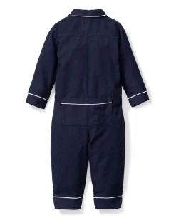 Navy Romper with White Piping