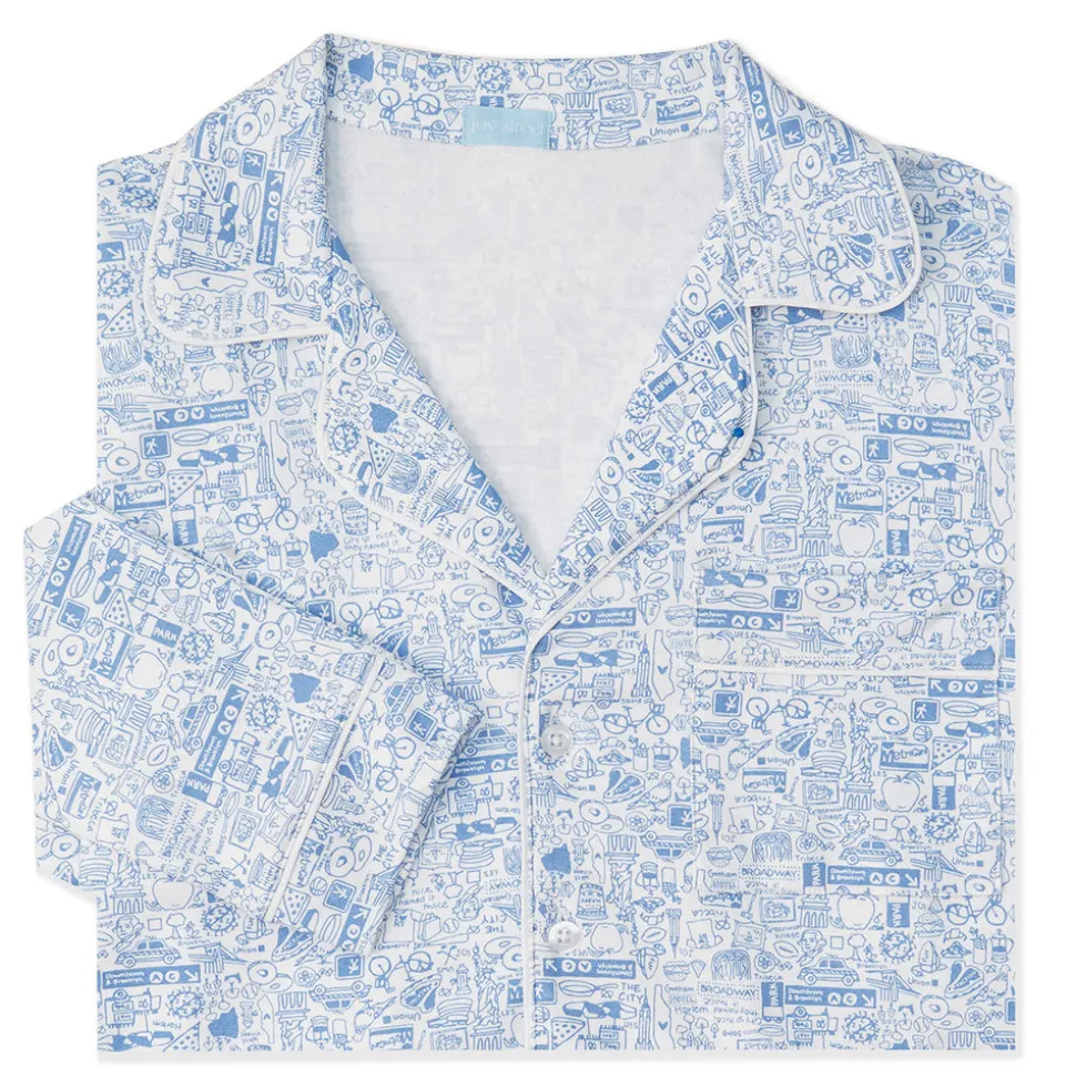 New York City Women's Button Front Long Pajama Set
