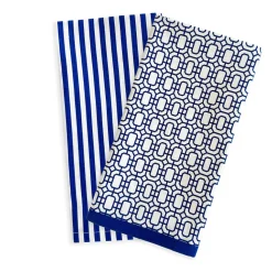Newport Garden Gate & Pinstripe Blue Kitchen Towels, Mixed Set of 2