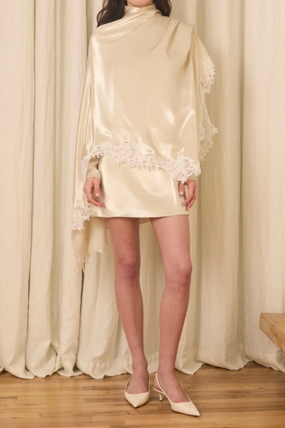 Nina Scarf Dress in Lurex with Mohair Lace Trim