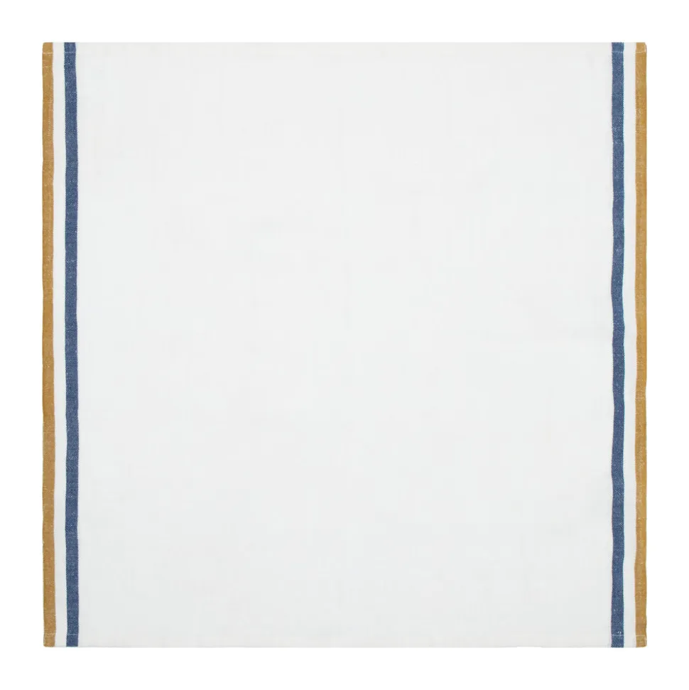 Normandy Napkins in Mustard, White, & Blue Stripes, Set of 4