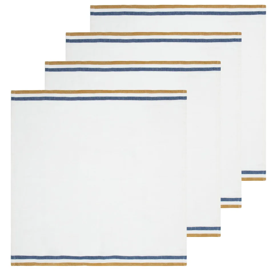 Normandy Napkins in Mustard, White, & Blue Stripes, Set of 4