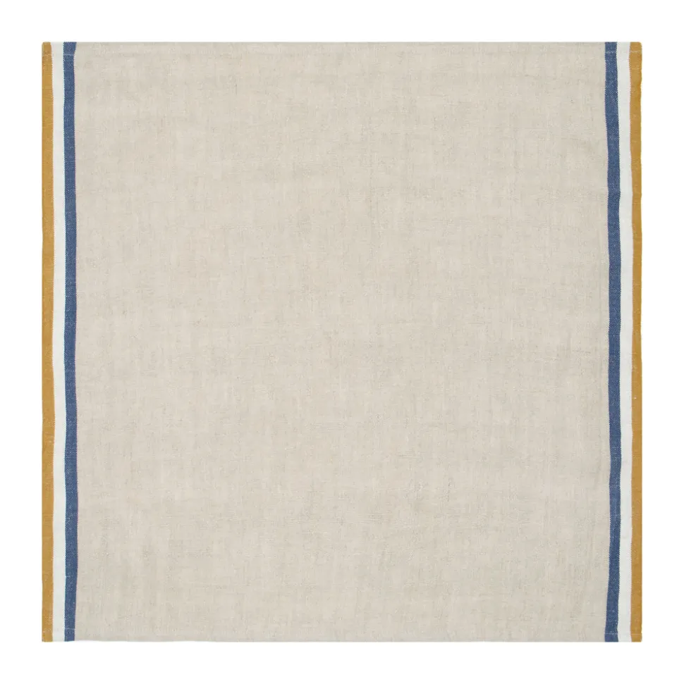 Normandy Napkins in Mustard, Natural & Blue Stripes, Set of 4