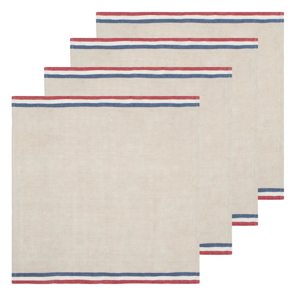 Normandy Napkins in Red, Natural, & Blue Stripes, Set of 4
