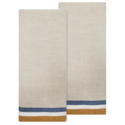 Normandy Tea Towels in Mustard, Natural & Blue Stripes, Set of 2