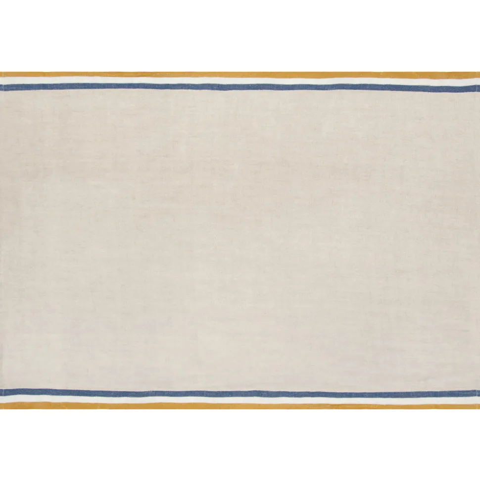 Normandy Tea Towels in Mustard, Natural & Blue Stripes, Set of 2