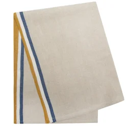 Normandy Tea Towels in Mustard, Natural & Blue Stripes, Set of 2