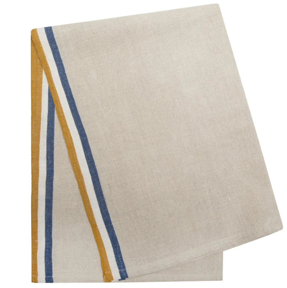 Normandy Tea Towels in Mustard, Natural & Blue Stripes, Set of 2