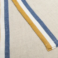 Normandy Tea Towels in Mustard, Natural & Blue Stripes, Set of 2