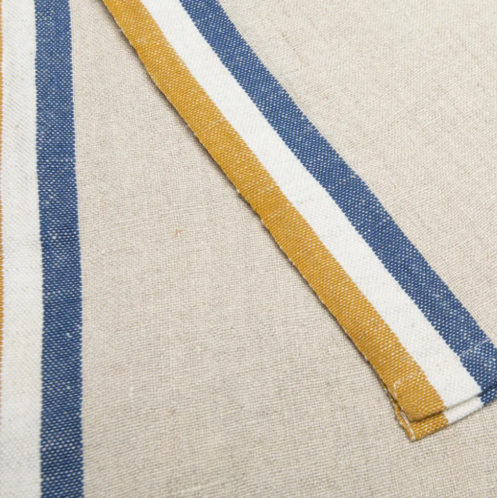 Normandy Tea Towels in Mustard, Natural & Blue Stripes, Set of 2