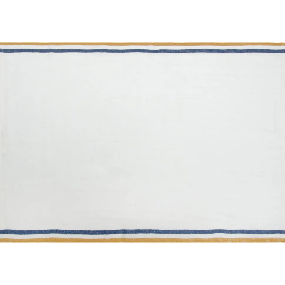 Normandy Tea Towels in Mustard, White, & Blue Stripes, Set of 2