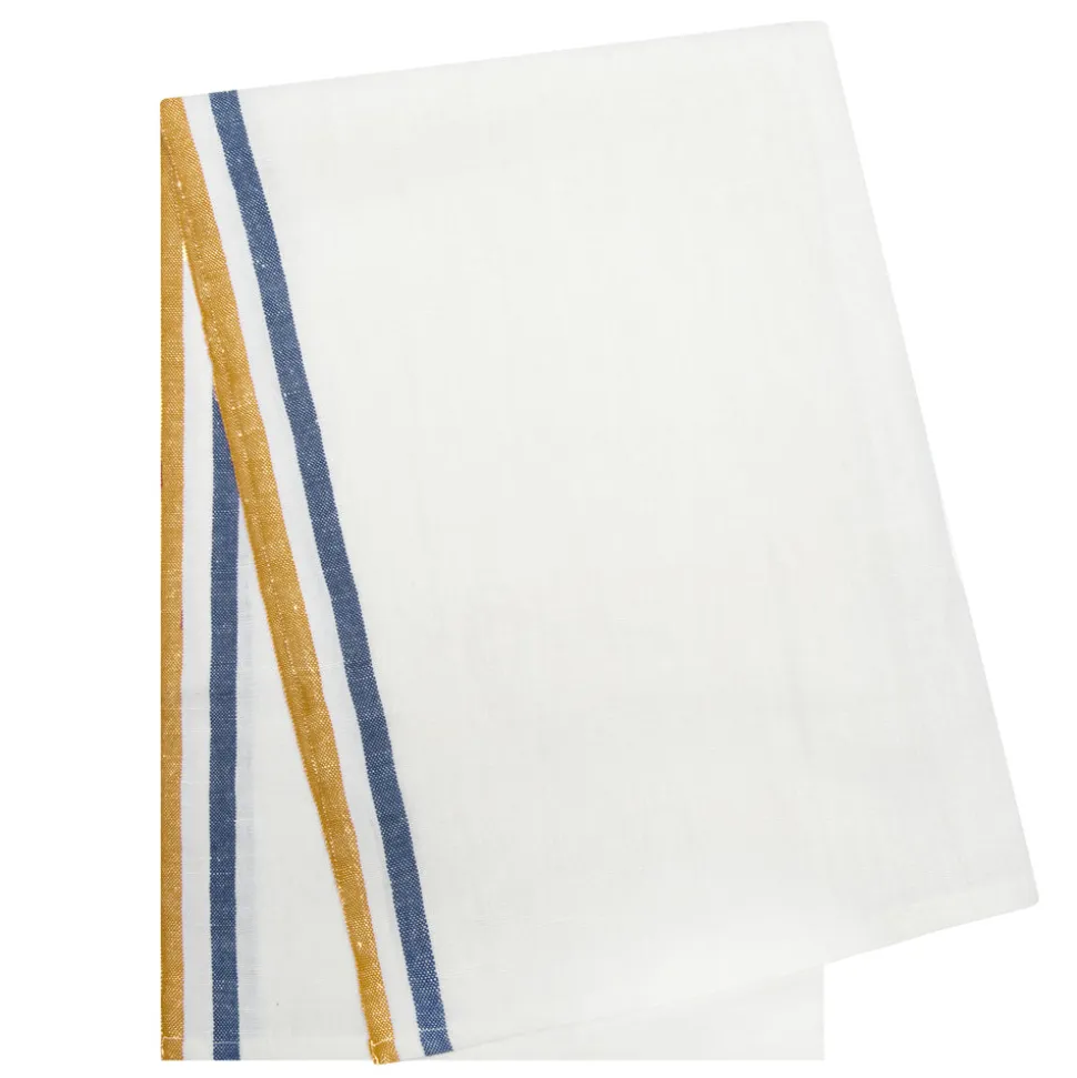 Normandy Tea Towels in Mustard, White, & Blue Stripes, Set of 2