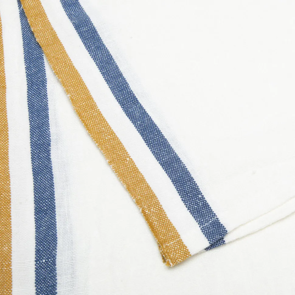 Normandy Tea Towels in Mustard, White, & Blue Stripes, Set of 2