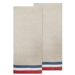 Normandy Tea Towels in Red, Natural, & Blue Stripes, Set of 2
