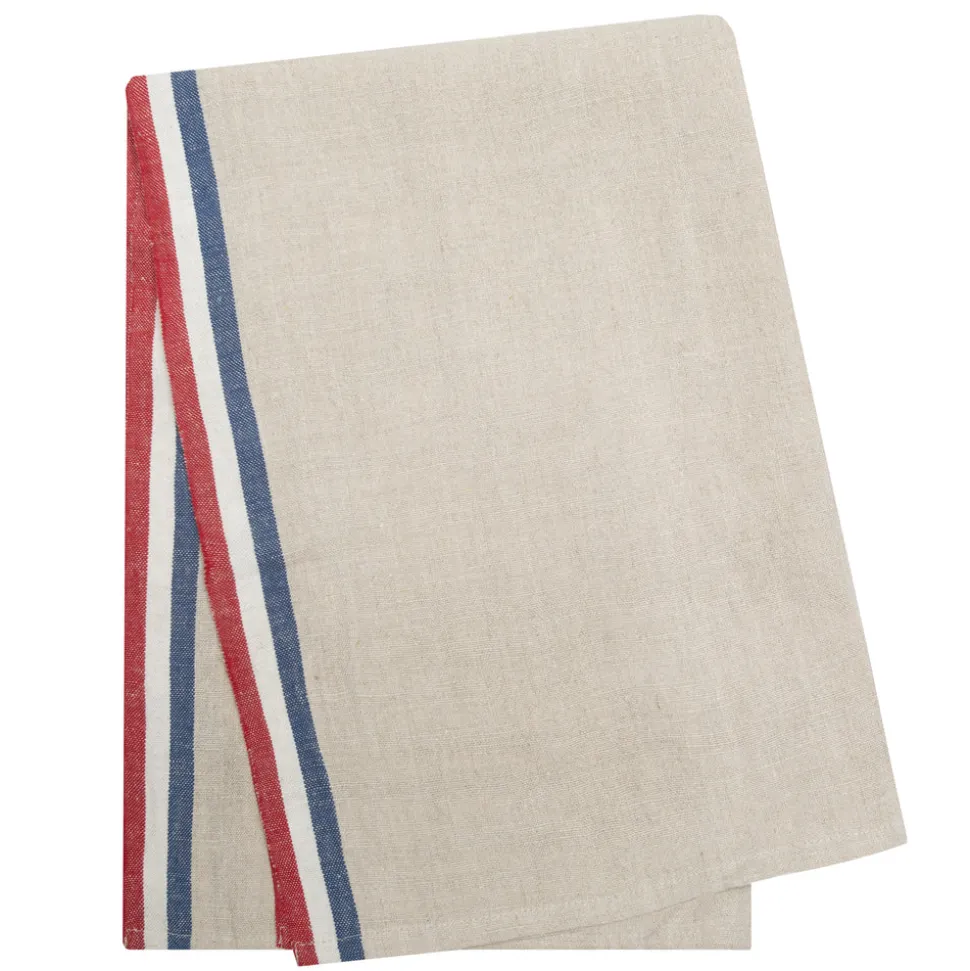 Normandy Tea Towels in Red, Natural, & Blue Stripes, Set of 2
