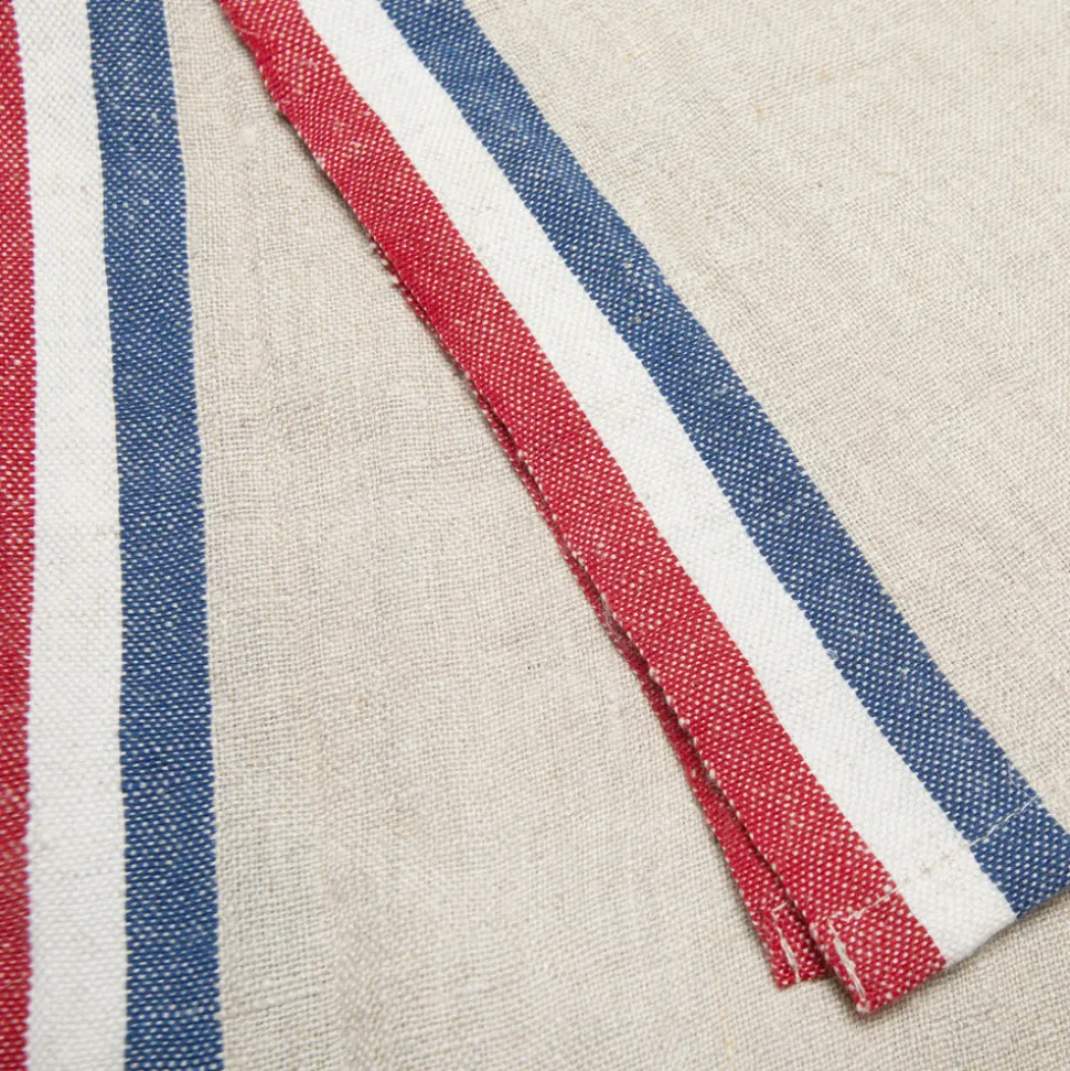 Normandy Tea Towels in Red, Natural, & Blue Stripes, Set of 2