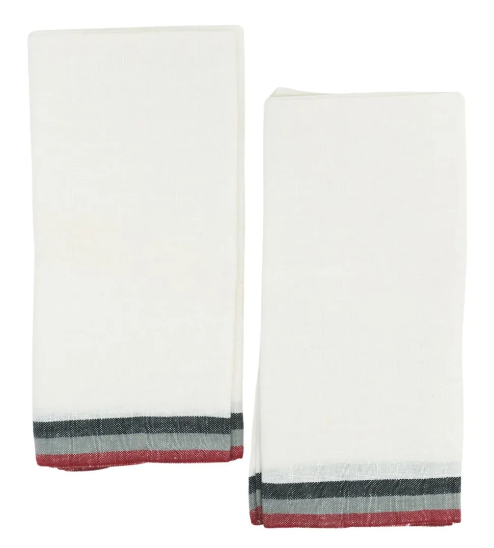 Normandy White Tea Towels in Red, Grey, & Black Stripes, Set of 2