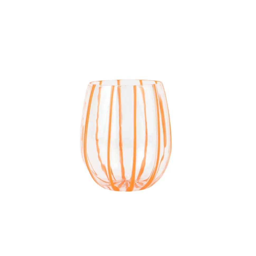 Nuovo Stripe Stemless Wine Glass in Orange
