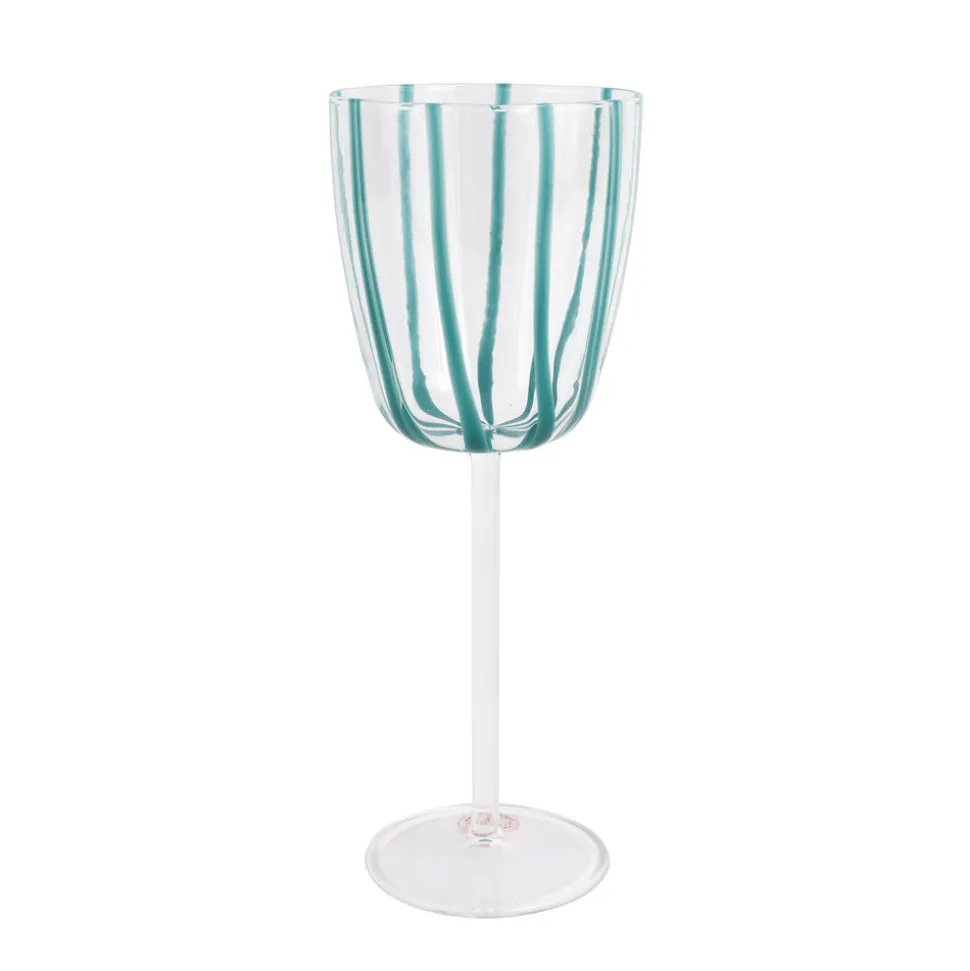 Nuovo Stripe Teal Wine Glass