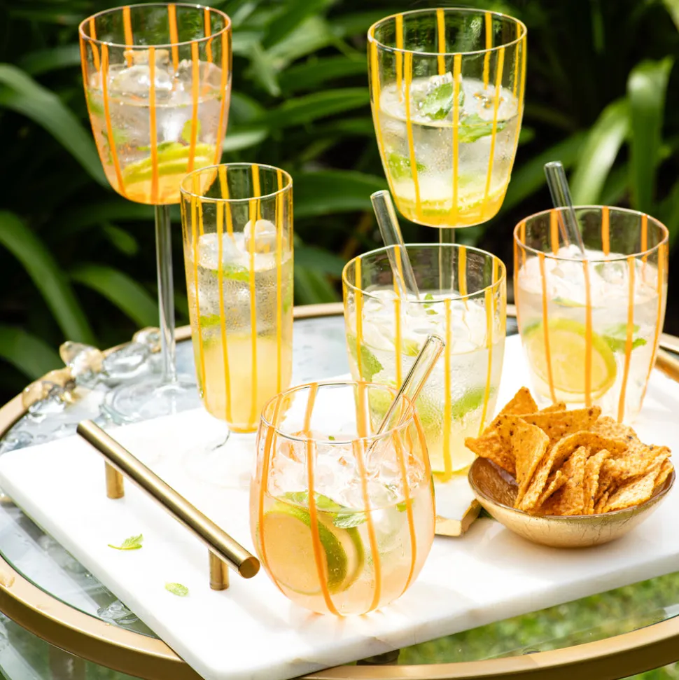Nuovo Stripe Wine Glass in Orange