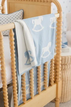 Nursery Blanket in Blue Rocking Horse