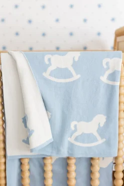 Nursery Blanket in Blue Rocking Horse