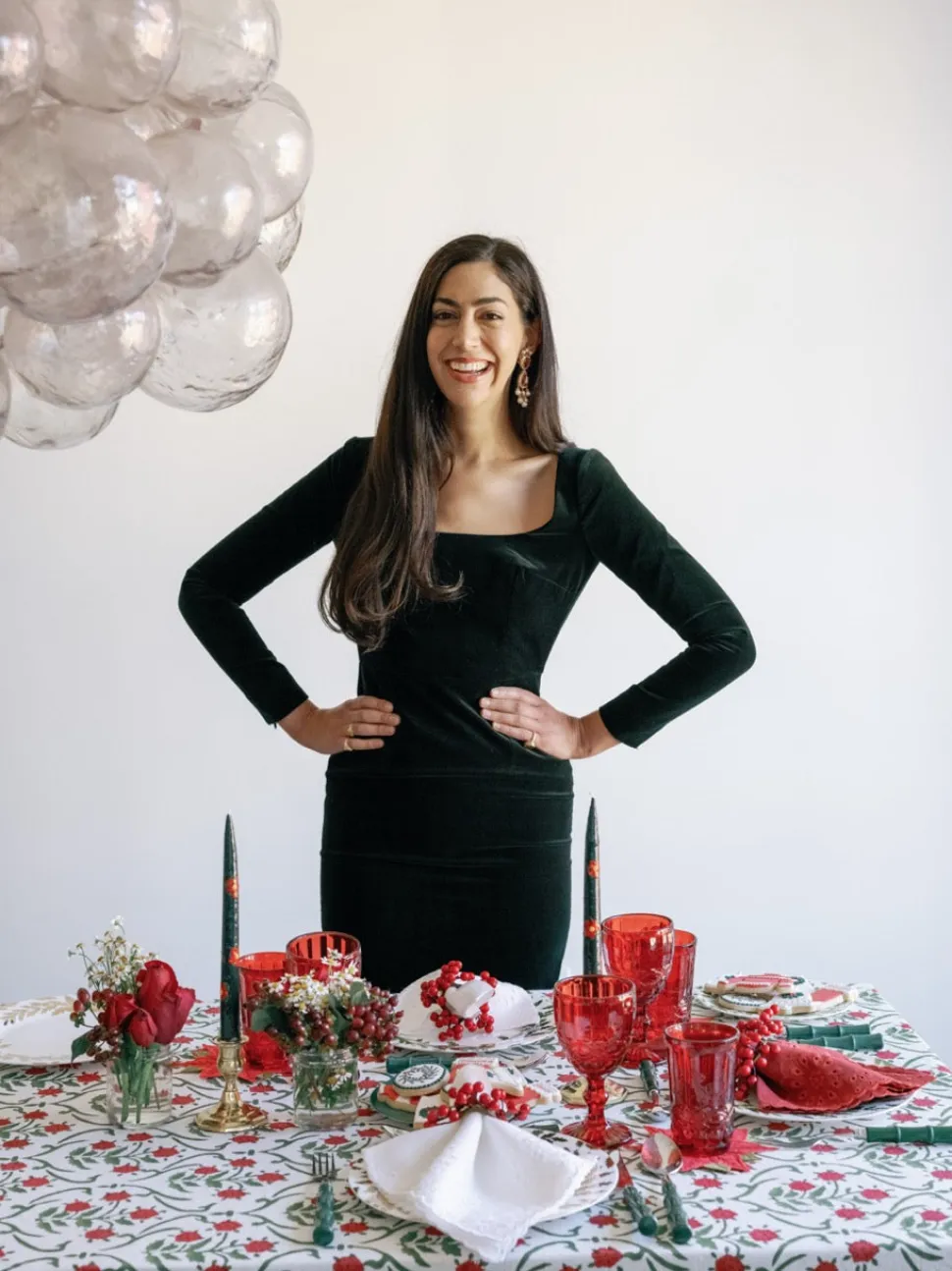 Nyla Velvet Dress in Dark Green