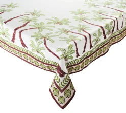 Oasis Tablecloth in Ivory, Green & Brown