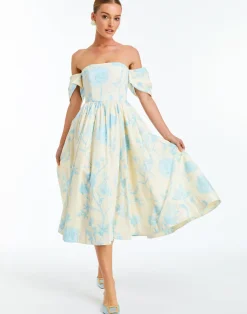Odette Convertible Midi Dress in Ivory & Blue