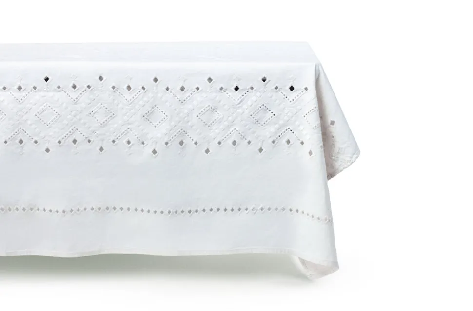 Ojete Rectangular Tablecloth in White