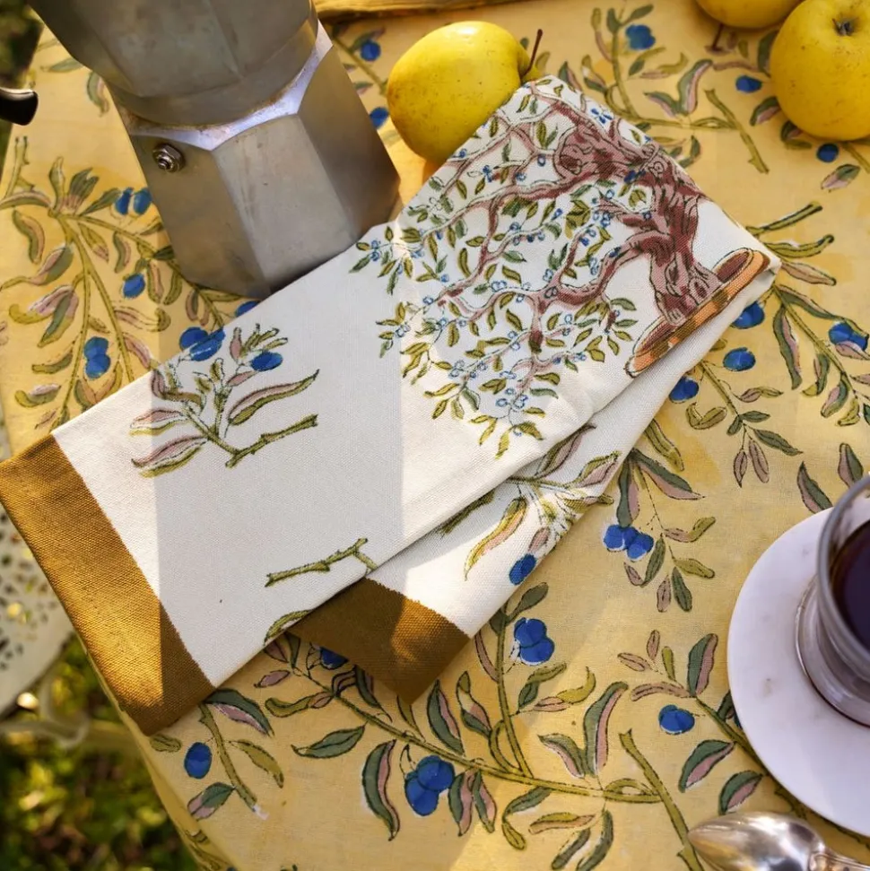 Olive Tree Tea Towels in Khaki & Blue, Set of 3