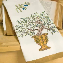 Olive Tree Tea Towels in Khaki & Blue, Set of 3