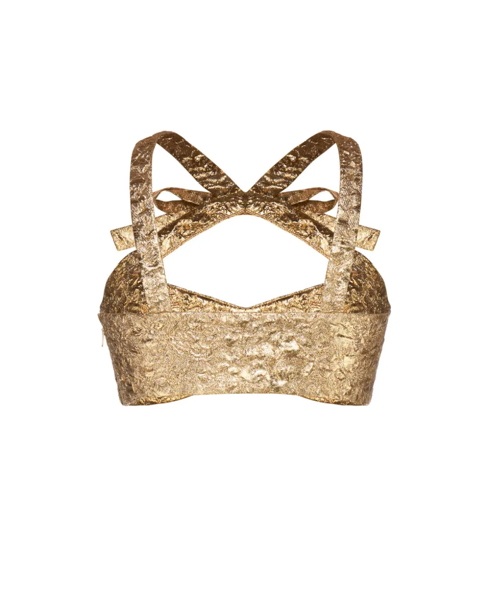 Olivia Bow Top in Gold Brocade