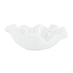 Onda Glass White Ruffled Round Bowl