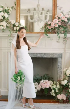 OTM Exclusive: Bridal Silk Faille Midi Dress in White