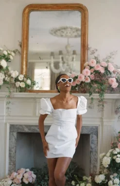 OTM Exclusive: Bridal Silk Faille Mini Dress in White