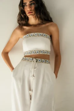 OTM Exclusive: Carnation Crop Top in White & Blue