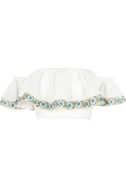 OTM Exclusive: Carnation Off-The-Shoulder Top in White & Blue