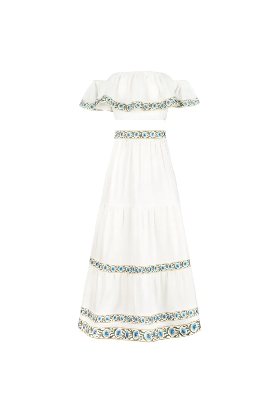 OTM Exclusive: Carnation Ruffle Skirt in Off-White & Blue
