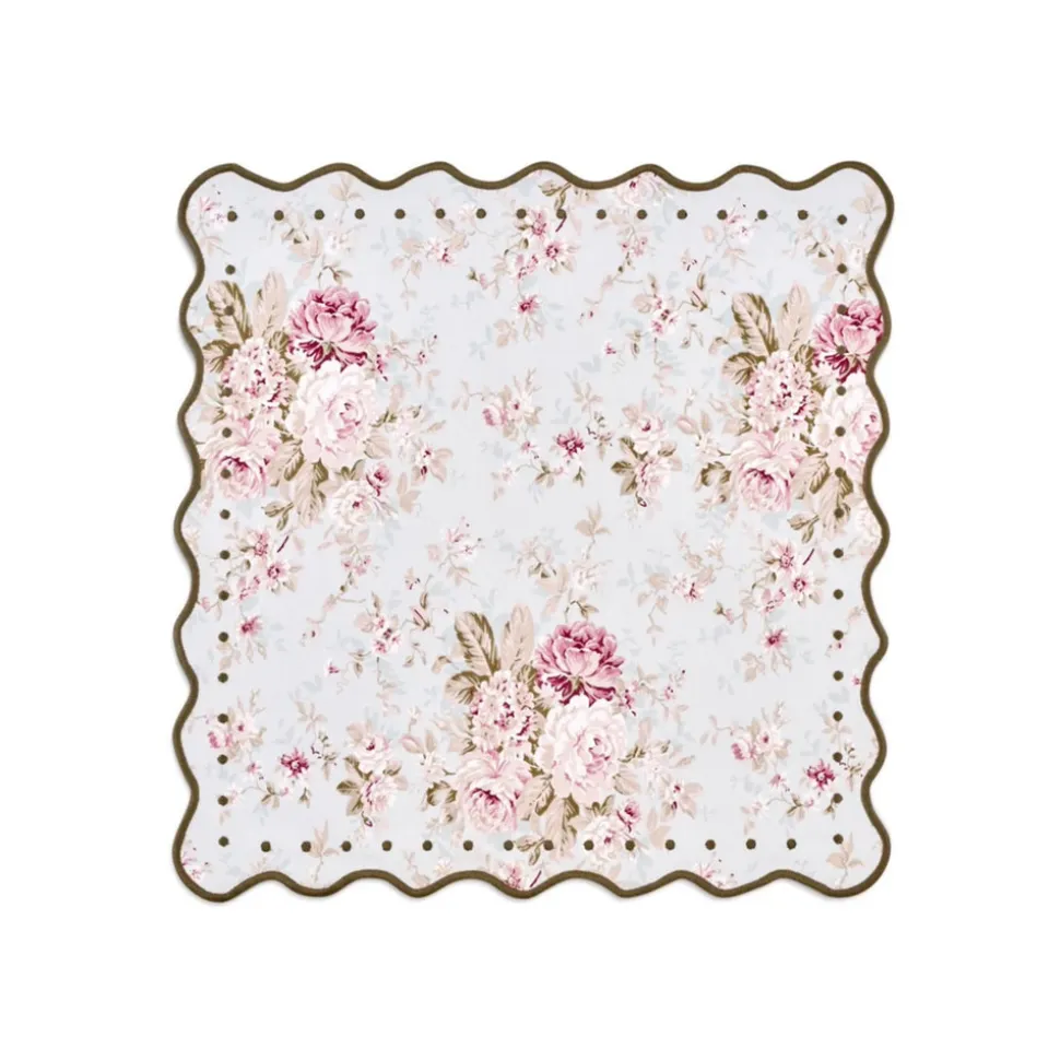 OTM Exclusive: Delphine Placemat and Napkin Set in Sea Foam with Forest Green Embroidery