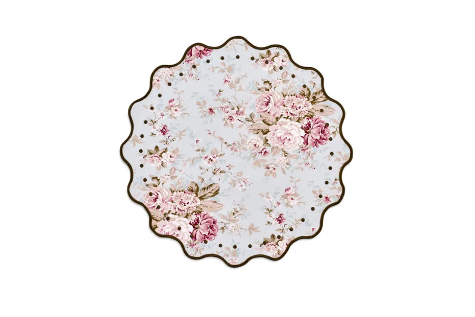 OTM Exclusive: Delphine Placemat and Napkin Set in Sea Foam with Forest Green Embroidery