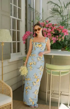 OTM Exclusive: Dress in Blue & Yellow Floral