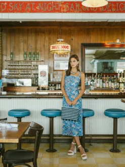 OTM Exclusive: Long Slip Dress in Blue Multi Floral