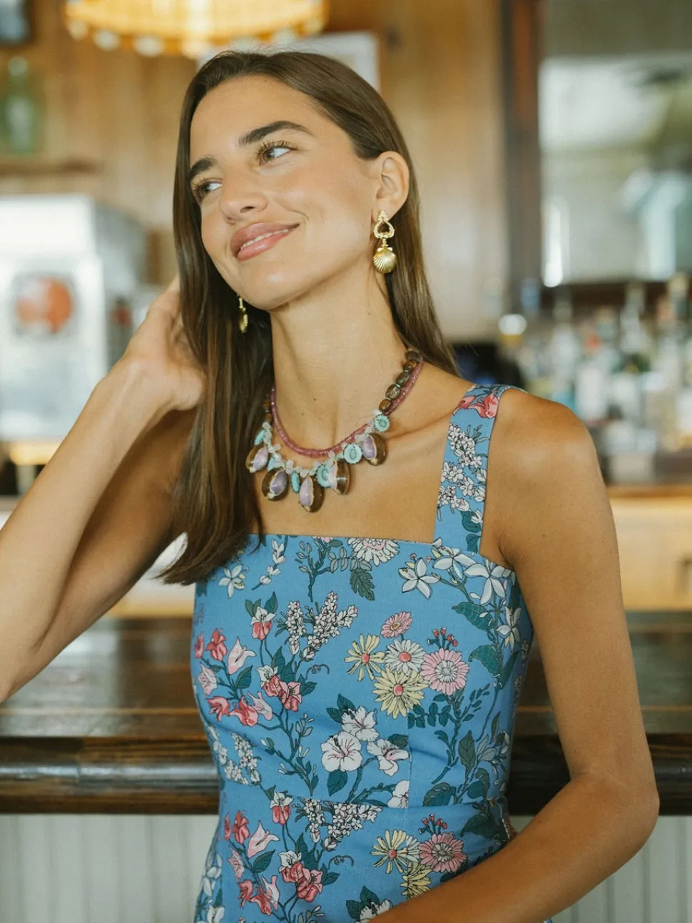 OTM Exclusive: Long Slip Dress in Blue Multi Floral