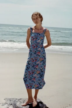 OTM Exclusive: Long Slip Dress in Blue Multi Floral